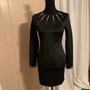 Elegant Medium SHEIN Black Pearl-Embellished Dress